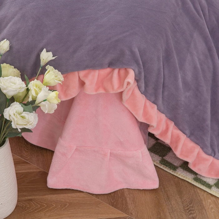 91家纺网 家纺一手货源 找家纺 优姿家纺 牛奶绒贴边绣花荷叶花边保暖四件 花仙子-玉