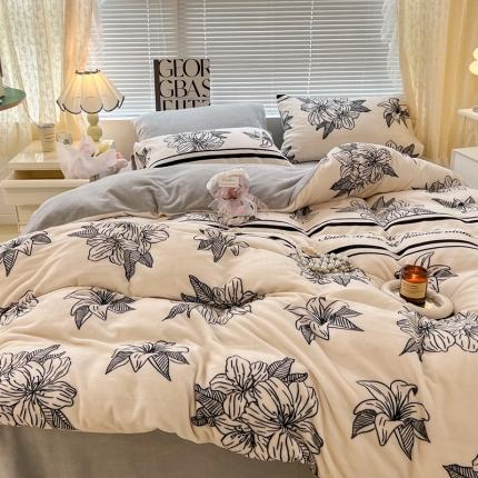 91家纺网 家纺一手货源 找家纺 （总）昔可 2022新款牛奶绒四件套花朵系列