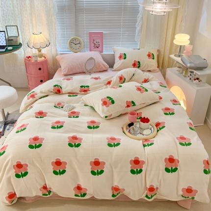 91家纺网 家纺一手货源 找家纺 （总）昔可 2022新款牛奶绒四件套花朵系列