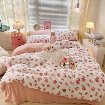 91家纺网 家纺一手货源 找家纺 （总）昔可 2022新款牛奶绒四件套花朵系列