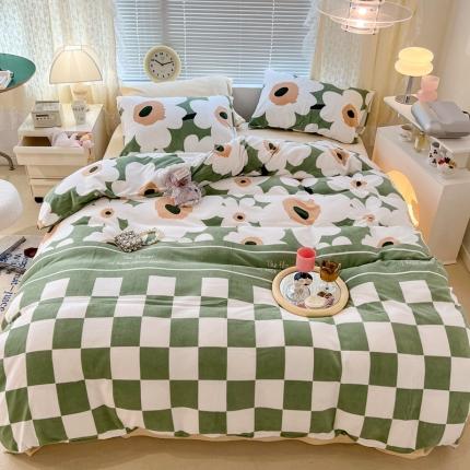 91家纺网 家纺一手货源 找家纺 （总）昔可 2022新款牛奶绒四件套花朵系列