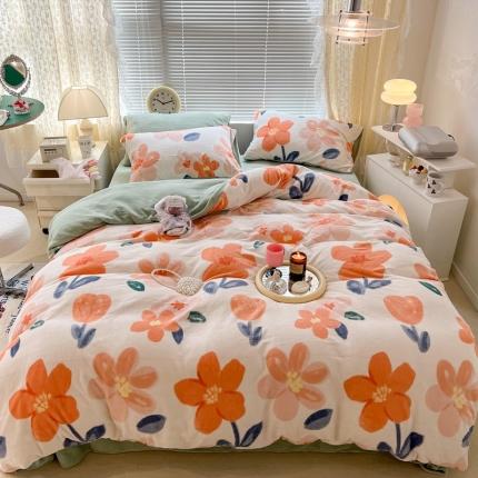 91家纺网 家纺一手货源 找家纺 （总）昔可 2022新款牛奶绒四件套花朵系列