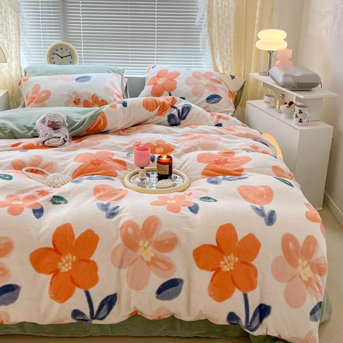 91家纺网 家纺一手货源 找家纺 昔可 2022新款牛奶绒四件套花朵系列 香草奶油花