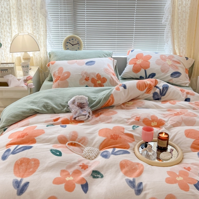 91家纺网 家纺一手货源 找家纺 昔可 2022新款牛奶绒四件套花朵系列 香草奶油花