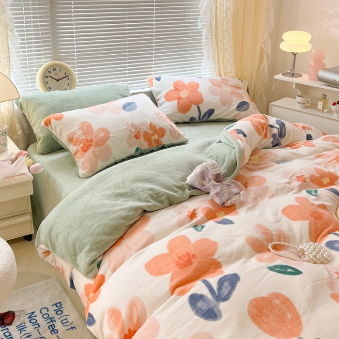 91家纺网 家纺一手货源 找家纺 昔可 2022新款牛奶绒四件套花朵系列 香草奶油花