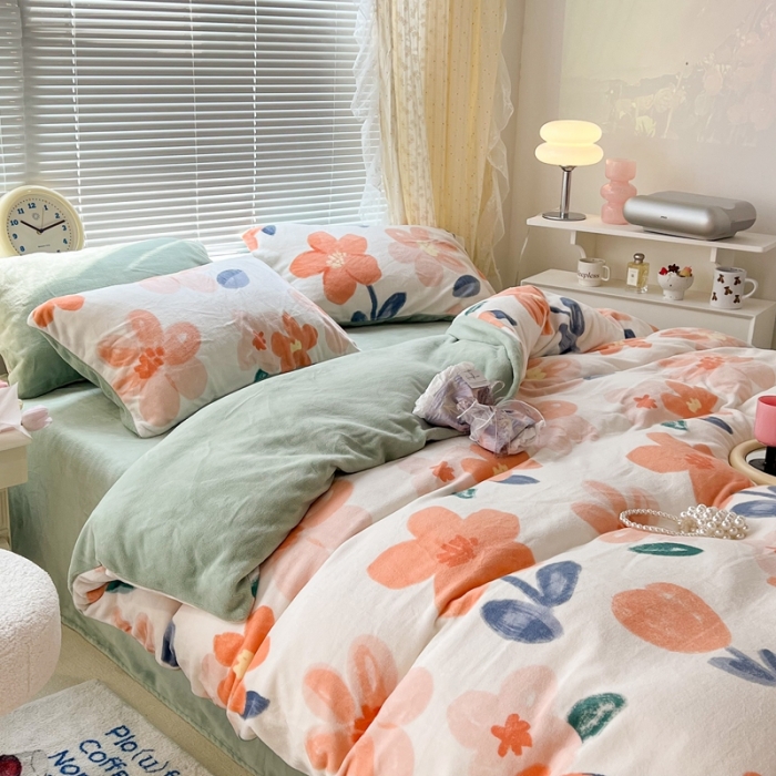 91家纺网 家纺一手货源 找家纺 昔可 2022新款牛奶绒四件套花朵系列 香草奶油花