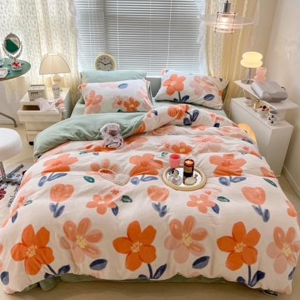 昔可 2022新款牛奶绒四件套花朵系列 香草奶油花