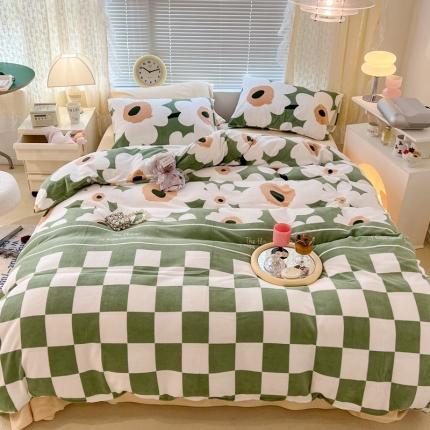 昔可 2022新款牛奶绒四件套花朵系列 长岛日暮