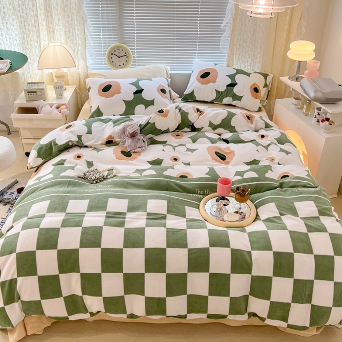 91家纺网 家纺一手货源 找家纺 昔可 2022新款牛奶绒四件套花朵系列 长岛日暮