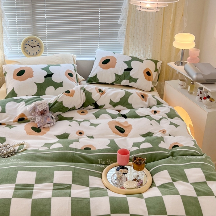 91家纺网 家纺一手货源 找家纺 昔可 2022新款牛奶绒四件套花朵系列 长岛日暮