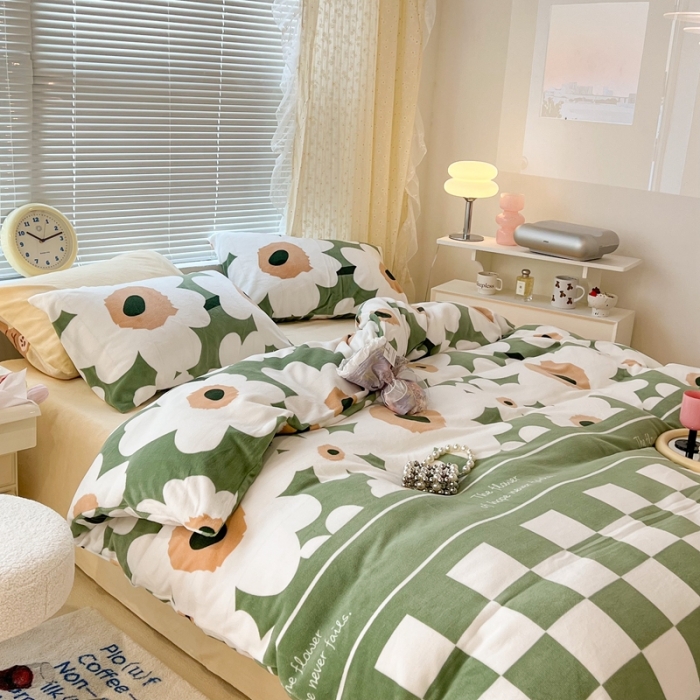 91家纺网 家纺一手货源 找家纺 昔可 2022新款牛奶绒四件套花朵系列 长岛日暮