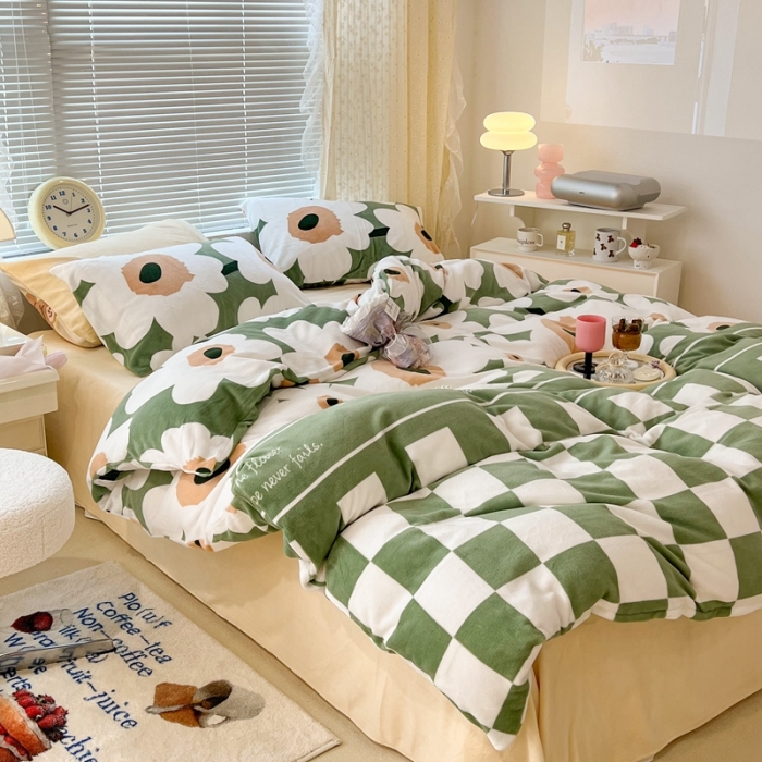 91家纺网 家纺一手货源 找家纺 昔可 2022新款牛奶绒四件套花朵系列 长岛日暮