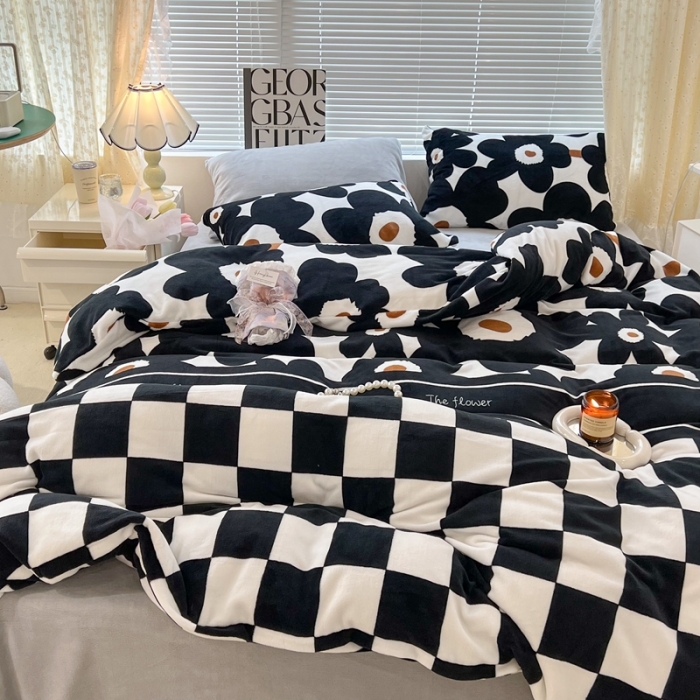 91家纺网 家纺一手货源 找家纺 昔可 2022新款牛奶绒四件套花朵系列 仲夏之夜