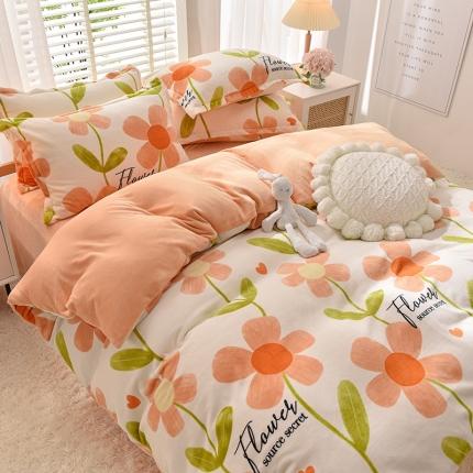 91家纺网 家纺一手货源 找家纺 同田 2023新款牛奶金貂绒四件套印花保暖法莱水晶绒 花季少女