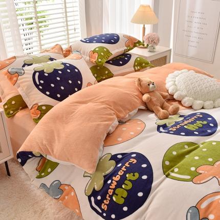 同田 2023新款牛奶金貂绒四件套印花保暖法莱水晶绒