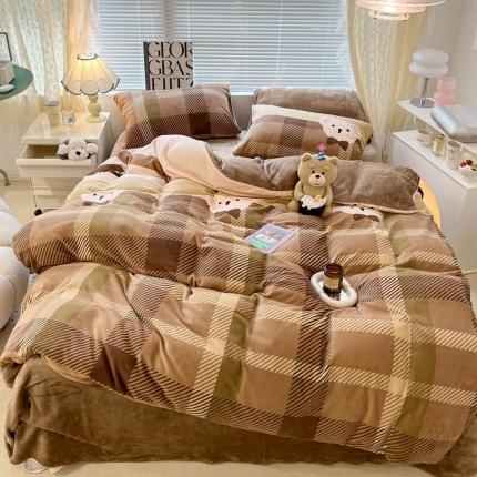 91家纺网 家纺一手货源 找家纺 昔可 2022新款牛奶绒卡通系列四件套 绅士小熊