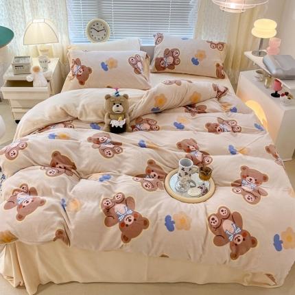 91家纺网 家纺一手货源 找家纺 昔可 2022新款牛奶绒卡通系列四件套 小熊软糖