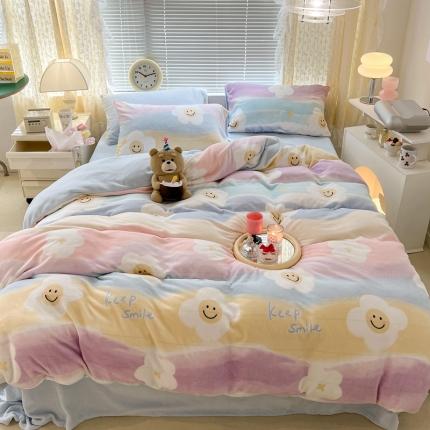 昔可 2022新款牛奶绒卡通系列四件套 彩色太阳花