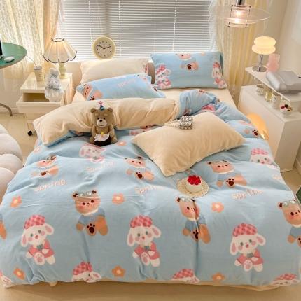 昔可 2022新款牛奶绒卡通系列四件套 春游宝贝