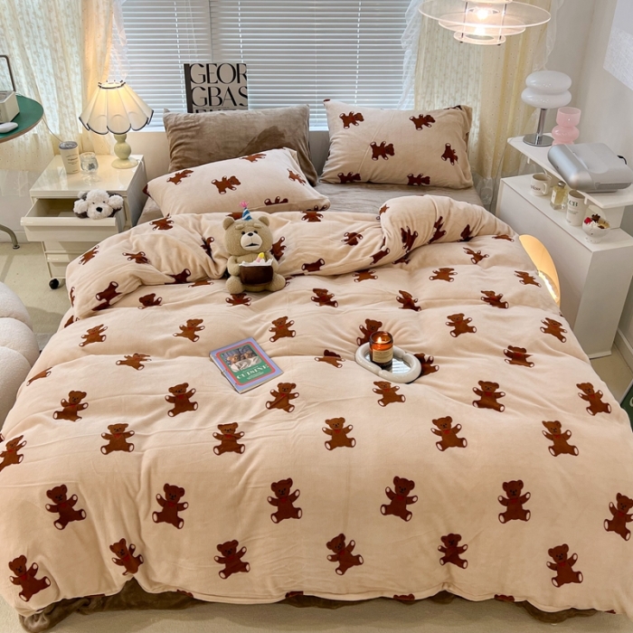 91家纺网 家纺一手货源 找家纺 昔可 2022新款牛奶绒卡通系列四件套 可可熊