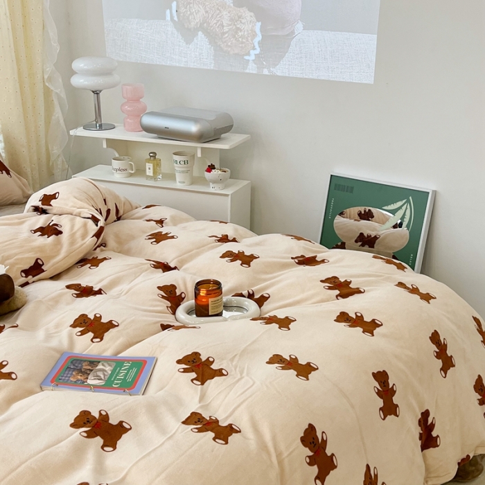 91家纺网 家纺一手货源 找家纺 昔可 2022新款牛奶绒卡通系列四件套 可可熊