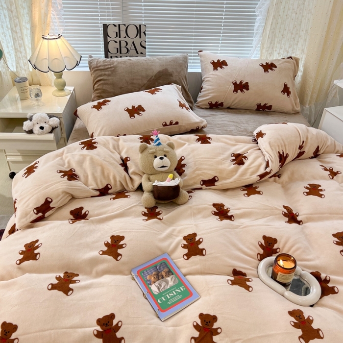 91家纺网 家纺一手货源 找家纺 昔可 2022新款牛奶绒卡通系列四件套 可可熊