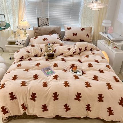 昔可 2022新款牛奶绒卡通系列四件套 可可熊