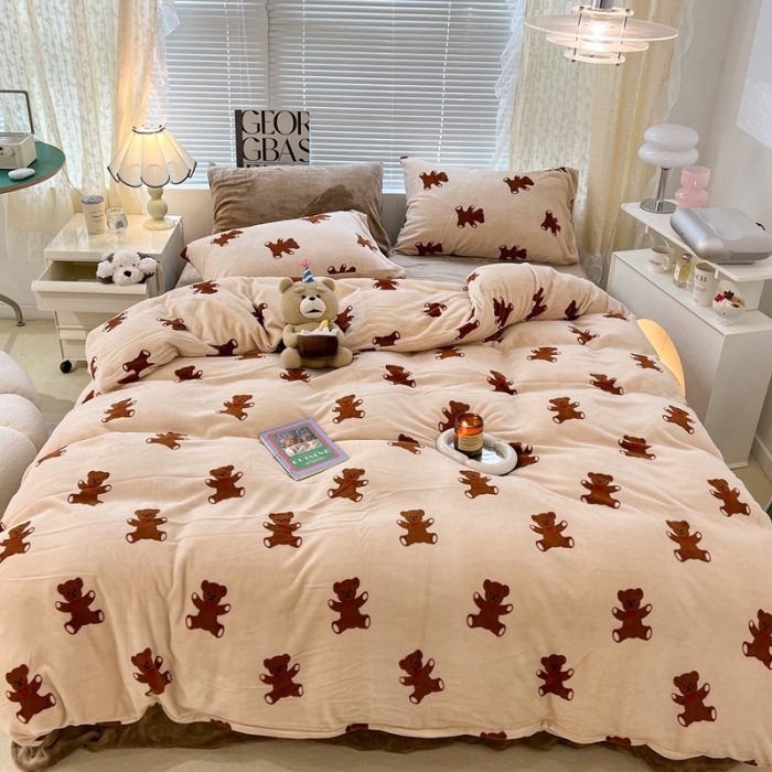 91家纺网 家纺一手货源 找家纺 昔可 2022新款牛奶绒卡通系列四件套 可可熊