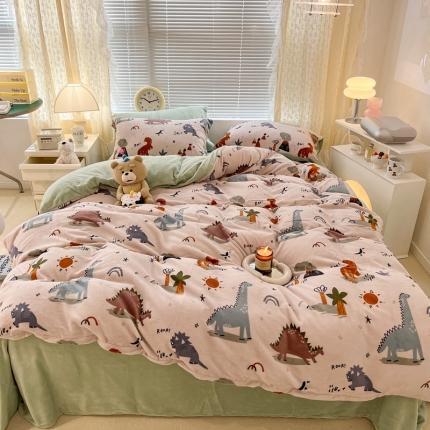 昔可 2022新款牛奶绒卡通系列四件套 恐龙乐园