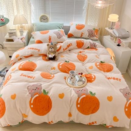 昔可 2022新款牛奶绒卡通系列四件套 奶油橘