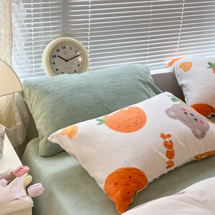 91家纺网 家纺一手货源 找家纺 昔可 2022新款牛奶绒卡通系列四件套 奶油橘