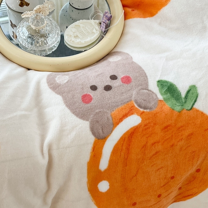 91家纺网 家纺一手货源 找家纺 昔可 2022新款牛奶绒卡通系列四件套 奶油橘