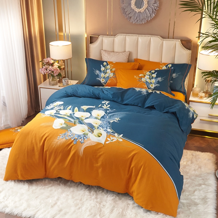 91家纺网 家纺一手货源 找家纺 金纱玉纺2022新款全棉生态大版磨毛四件套 曲意风华-黄