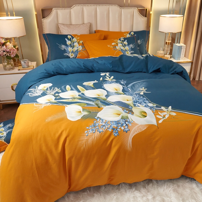 91家纺网 家纺一手货源 找家纺 金纱玉纺2022新款全棉生态大版磨毛四件套 曲意风华-黄