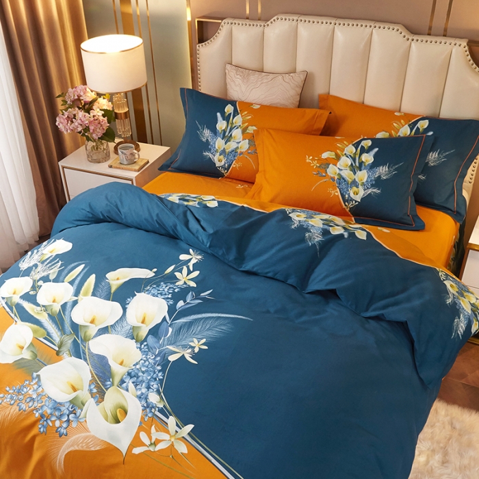 91家纺网 家纺一手货源 找家纺 金纱玉纺2022新款全棉生态大版磨毛四件套 曲意风华-黄