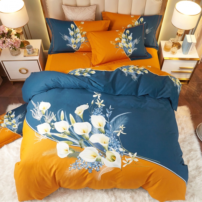 91家纺网 家纺一手货源 找家纺 金纱玉纺2022新款全棉生态大版磨毛四件套 曲意风华-黄