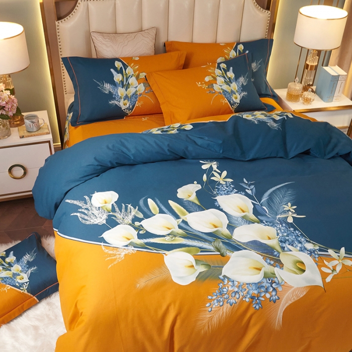 91家纺网 家纺一手货源 找家纺 金纱玉纺2022新款全棉生态大版磨毛四件套 曲意风华-黄