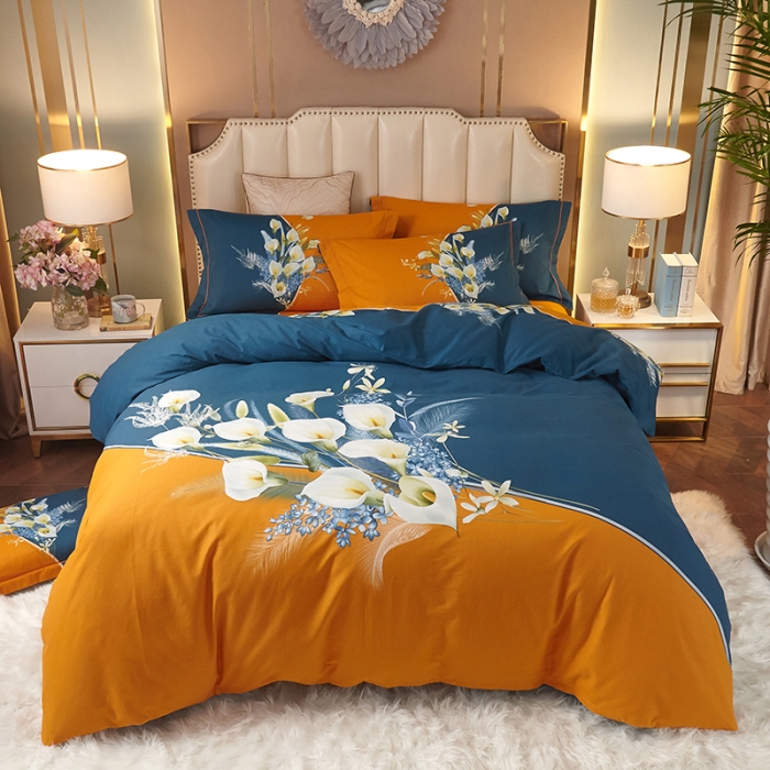 91家纺网 家纺一手货源 找家纺 金纱玉纺2022新款全棉生态大版磨毛四件套 曲意风华-黄