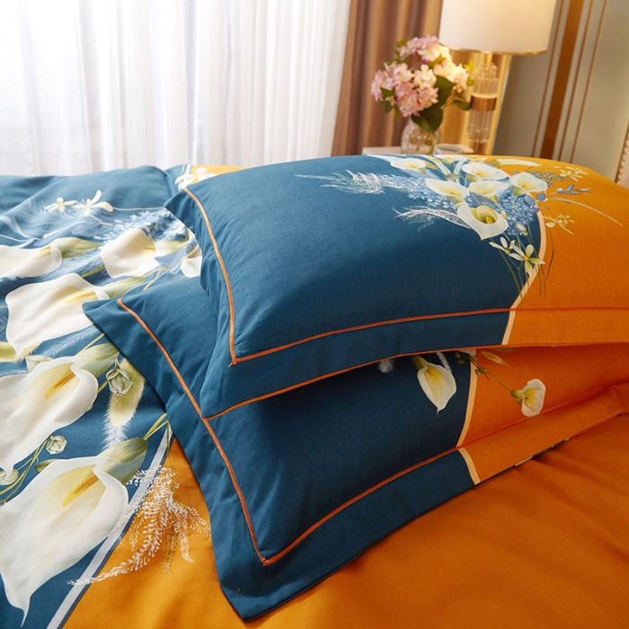 91家纺网 家纺一手货源 找家纺 金纱玉纺2022新款全棉生态大版磨毛四件套 曲意风华-黄