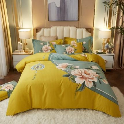 91家纺网 家纺一手货源 找家纺 金纱玉纺2022新款全棉生态大版磨毛四件套 醉芬芳-黄