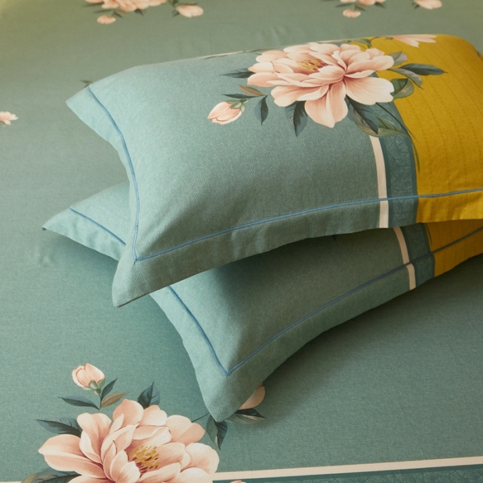 91家纺网 家纺一手货源 找家纺 金纱玉纺2022新款全棉生态大版磨毛四件套 醉芬芳-黄