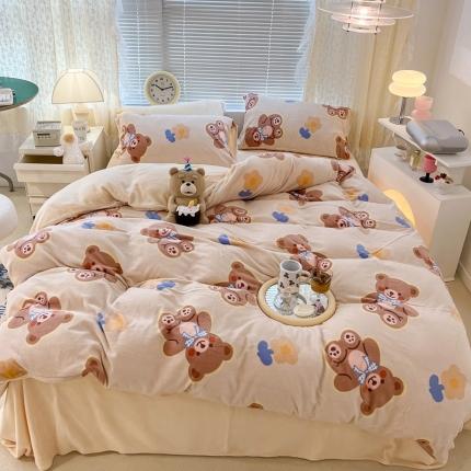 昔可 2022新款牛奶绒卡通系列四件套 小熊软糖