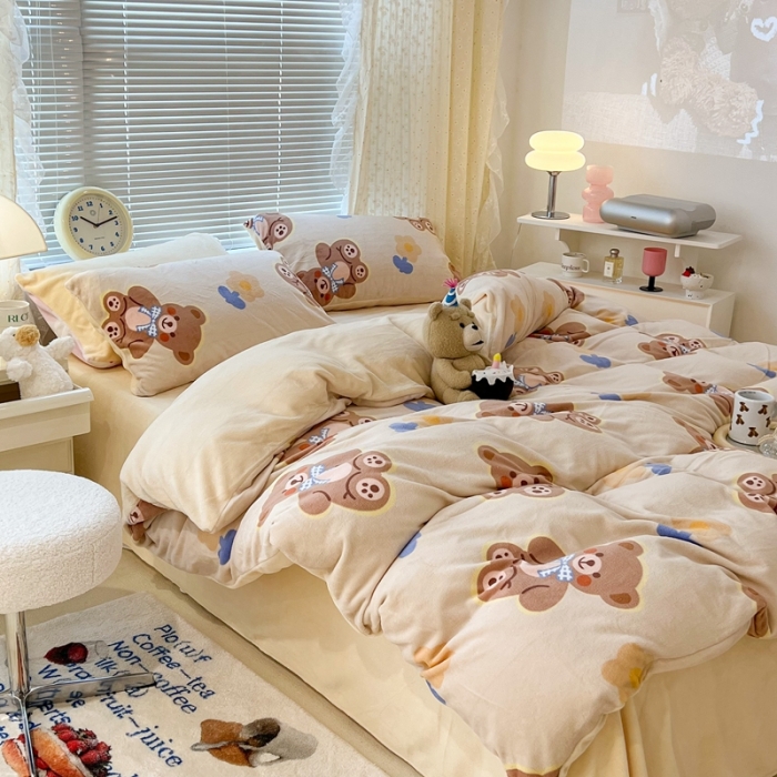 91家纺网 家纺一手货源 找家纺 昔可 2022新款牛奶绒卡通系列四件套 小熊软糖