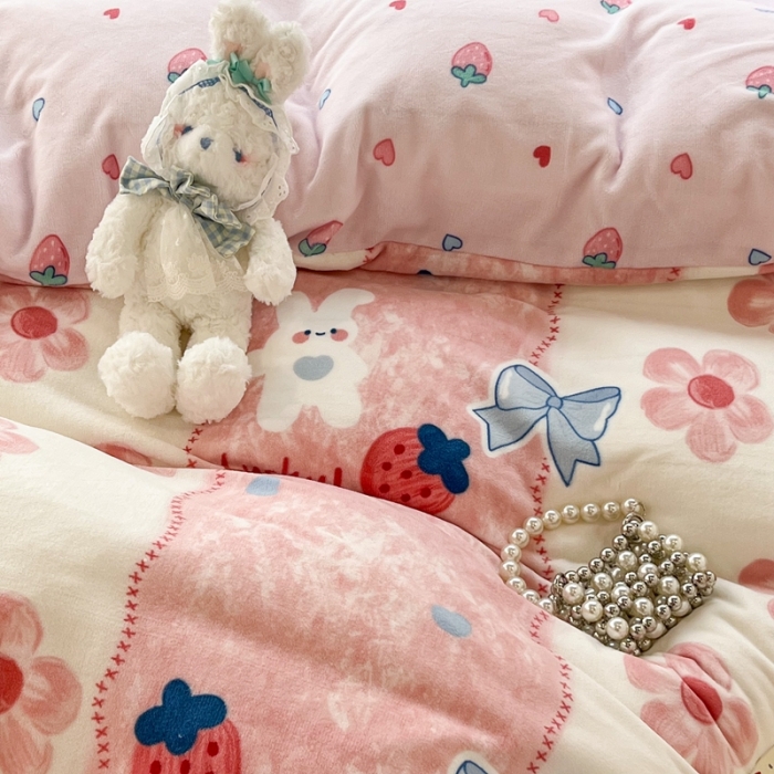 91家纺网 家纺一手货源 找家纺 昔可 2022新款牛奶绒卡通系列四件套 油画小兔