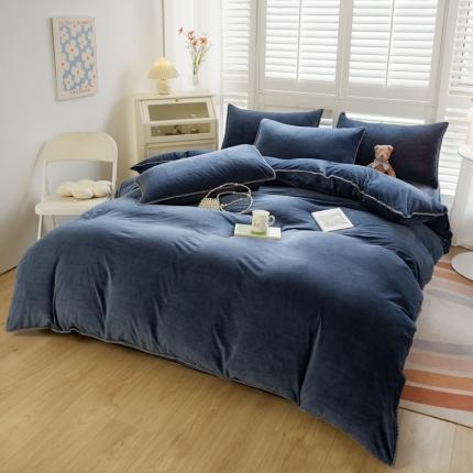 啊雅家居 2025新款贝壳边宝宝绒四件套 贝壳藏青