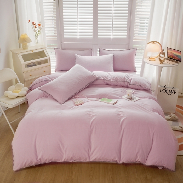 91家纺网 家纺一手货源 找家纺 啊雅家居 2025新款贝壳边宝宝绒四件套 贝壳清粉