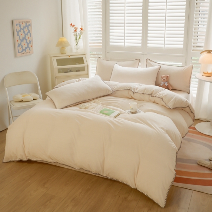 91家纺网 家纺一手货源 找家纺 啊雅家居 2025新款贝壳边宝宝绒四件套 贝壳乳白