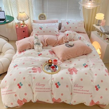 昔可 2022新款牛奶绒少女小清新系列四件套 粉色少女心