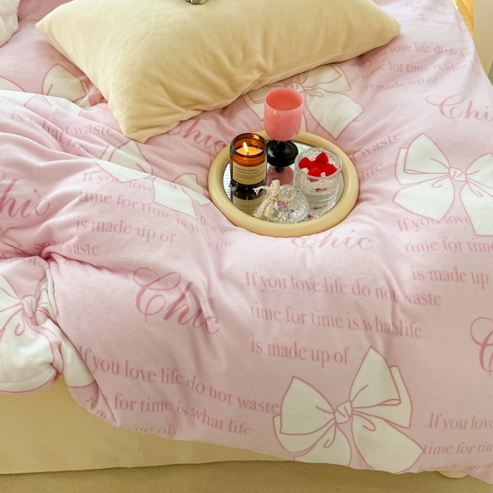 91家纺网 家纺一手货源 找家纺 昔可 2022新款牛奶绒少女小清新系列四件套 少女心事粉