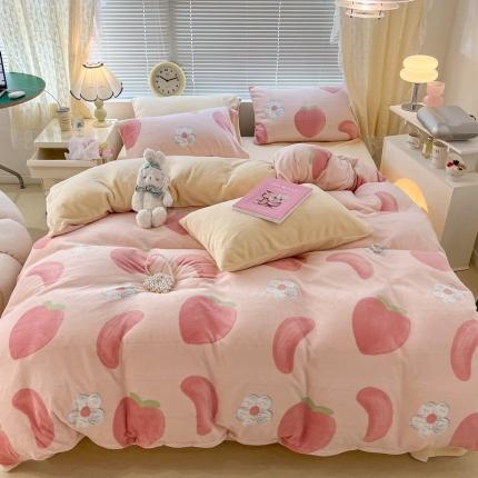 昔可 2022新款牛奶绒少女小清新系列四件套 芝芝桃桃